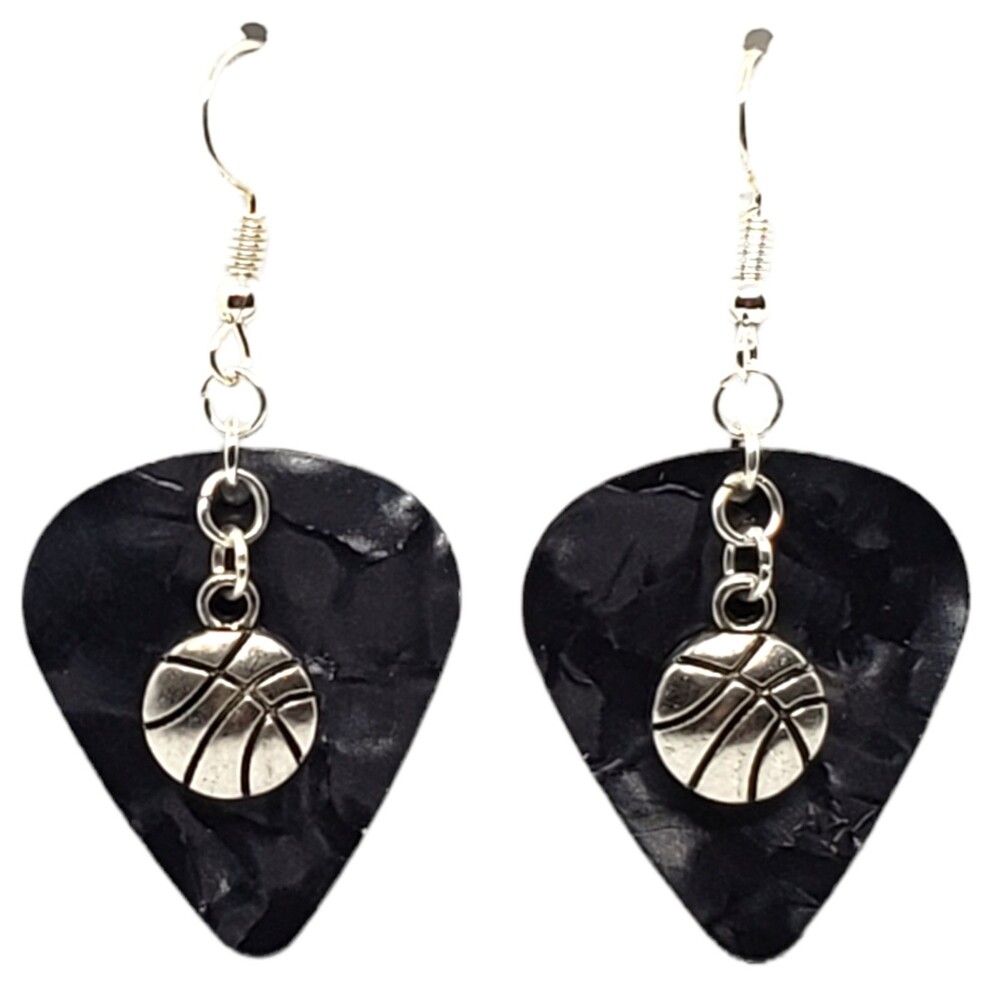 Basketball Charm on Guitar Pick Earrings - Choose Color - Handmade in USA